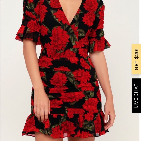 NWT FIND YOU BLACK FLORAL PRINT RUCHED DRESS XS - Picture 2 of 5